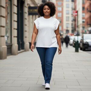 A New Day Womens Casual White Cap Sleeve T-Shirt Cotton/Modal Blend Size XXL